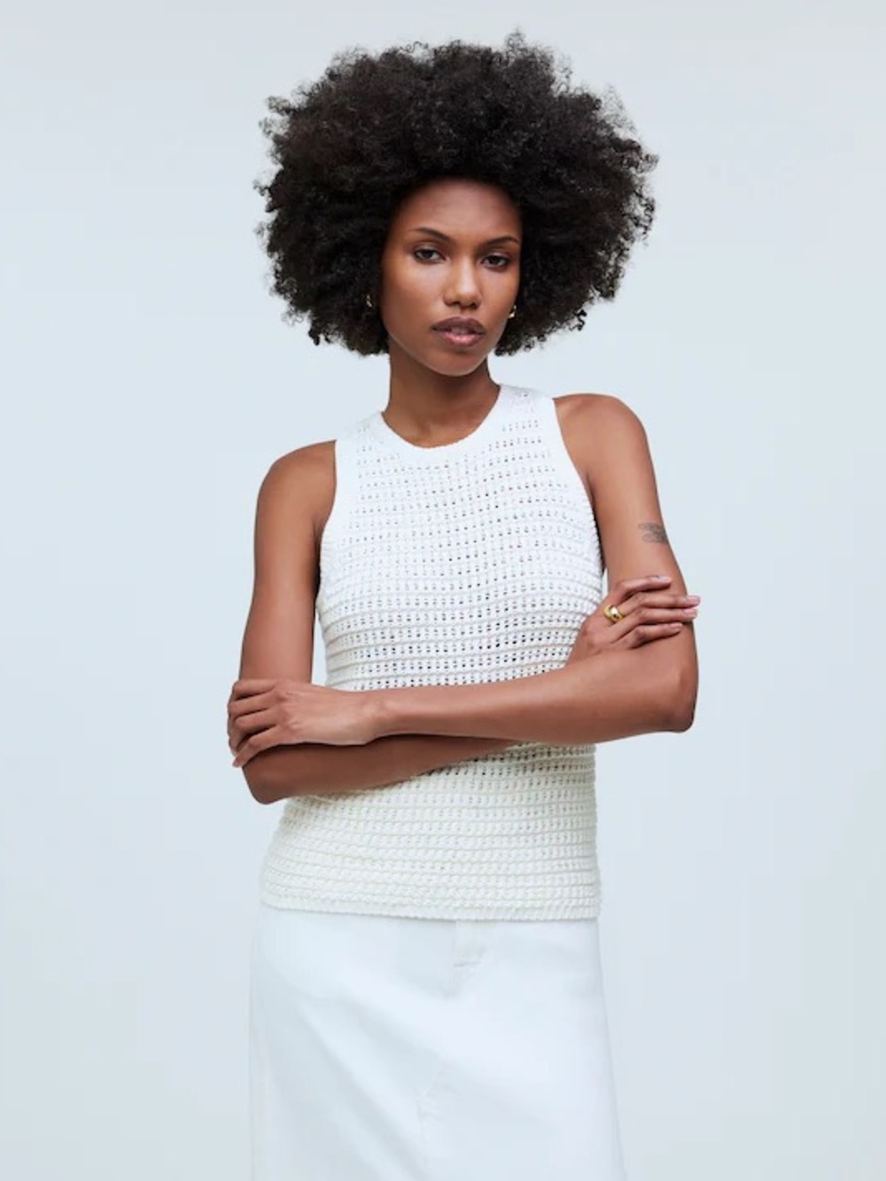 Madewell Crochet-Knit Crewneck Sweater Tank Ivory size XS